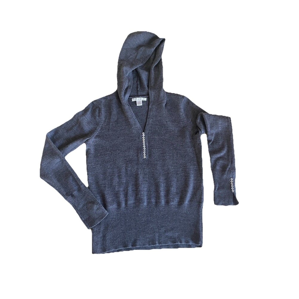 Y2K Sarah Spencer Italian Merino Wool Hooded Babydoll Sweater Henley Buttons S
